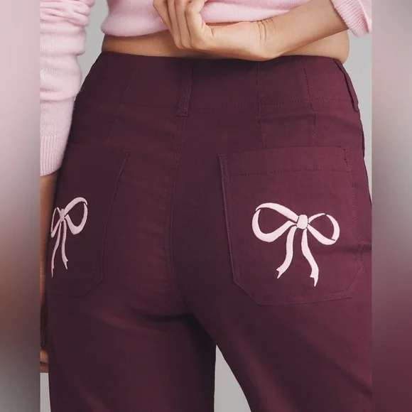 Anthropologie Maeve Colette Burgundy Bow Wide-Leg Cropped Pants 33 (size 16) - Picture 4 of 5